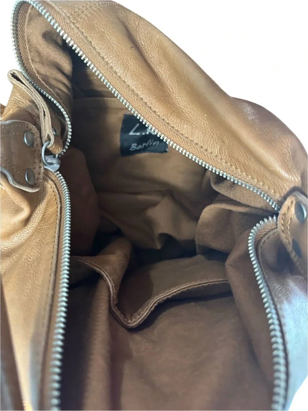 L.K. BERLIN Caramel Brown Leather Front Pockets Shoulder Bag